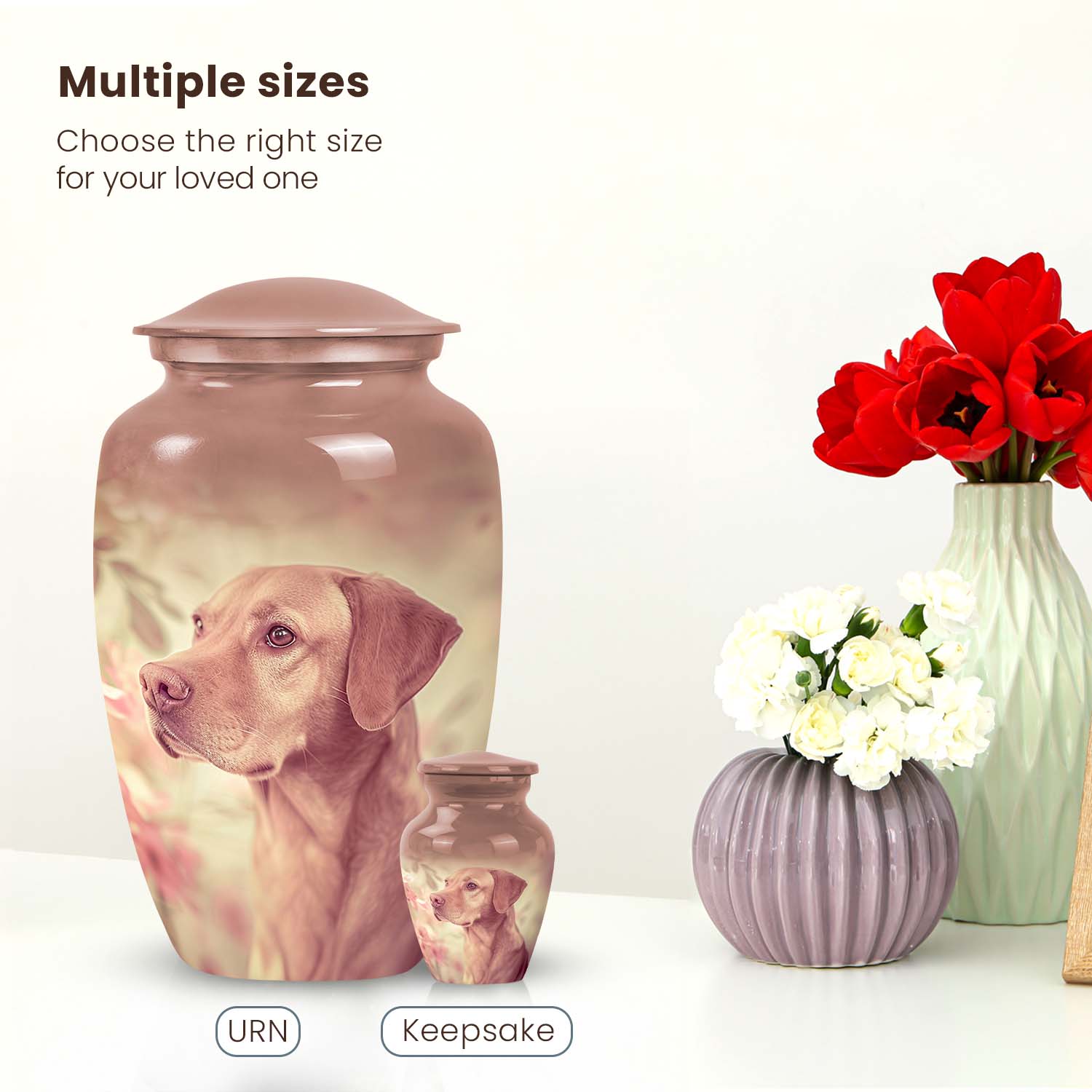 Labrador Pet Dog Memorial Urn for Pet Ashes - Unique Dog Urn Pink Theme