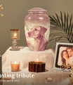 Labrador Pet Dog Memorial Urn for Pet Ashes - Unique Dog Urn Pink Theme