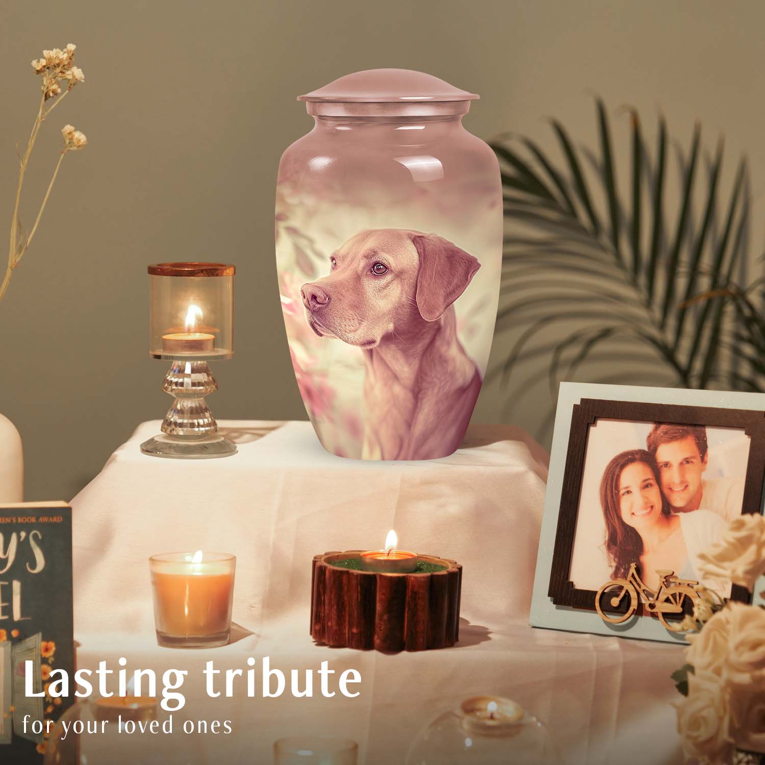 Labrador Pet Dog Memorial Urn for Pet Ashes - Unique Dog Urn Pink Theme