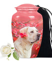Pet Memorial Urn with Pink Floral Design - Labrador Dog Pet Cremation Urn