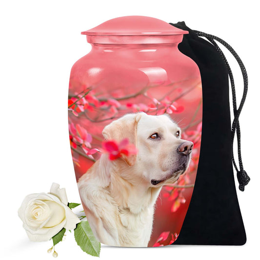 Pet Memorial Urn with Pink Floral Design - Labrador Dog Pet Cremation Urn