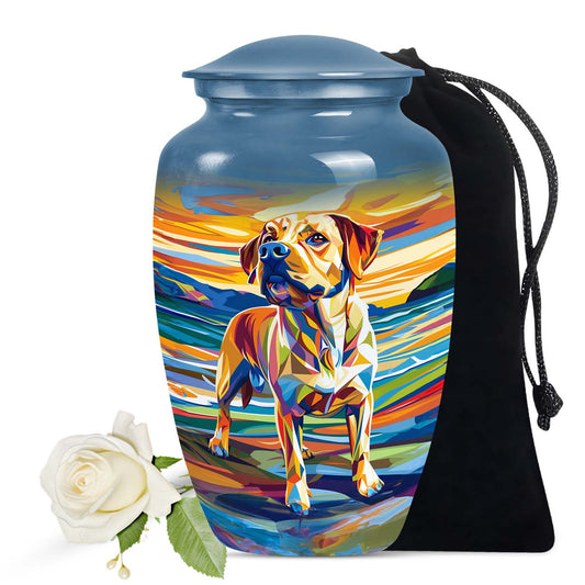 Colorful Dog Art Cremation Urn - Blue Memorial Urn for Pet Ashes