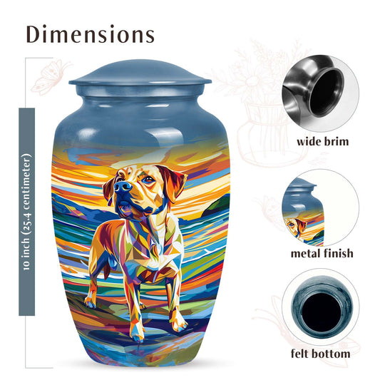 Colorful Dog Art Cremation Urn - Blue Memorial Urn for Pet Ashes