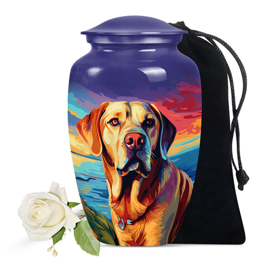 Labrador Dog Art Cremation Urn - Colorful Blue Memorial Urn for Ashes