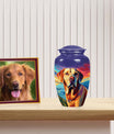 Labrador Dog Art Cremation Urn - Colorful Blue Memorial Urn for Ashes