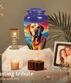 Labrador Dog Art Cremation Urn - Colorful Blue Memorial Urn for Ashes