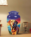 Labrador Dog Art Cremation Urn - Colorful Blue Memorial Urn for Ashes