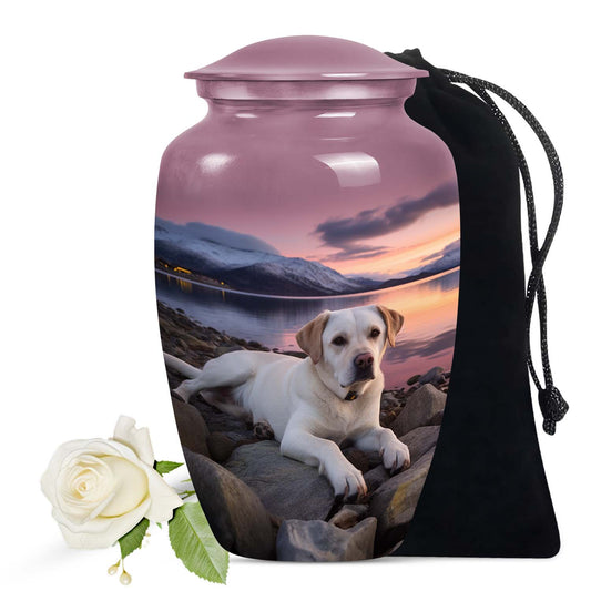 Labrador Dog Memorial Urn - Peaceful Mountain Lake Sunset Urn for Ashes