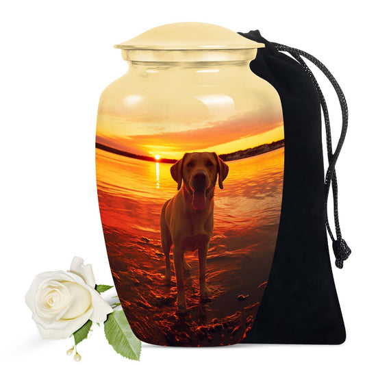 Labrador Dog Memorial Urn - Sunset Beach Pet Cremation Urn for Ashes