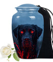 Black Dog Cremation Urn with Fiery Eyes - Unique Decor Urn For Pets Ashes