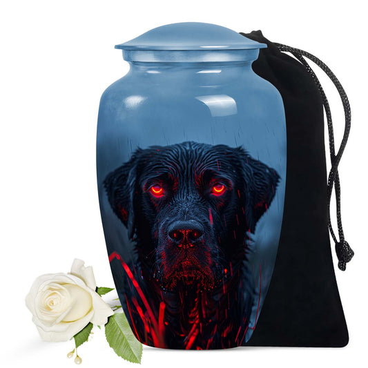 Black Dog Cremation Urn with Fiery Eyes - Unique Decor Urn For Pets Ashes