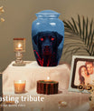Black Dog Cremation Urn with Fiery Eyes - Unique Decor Urn For Pets Ashes