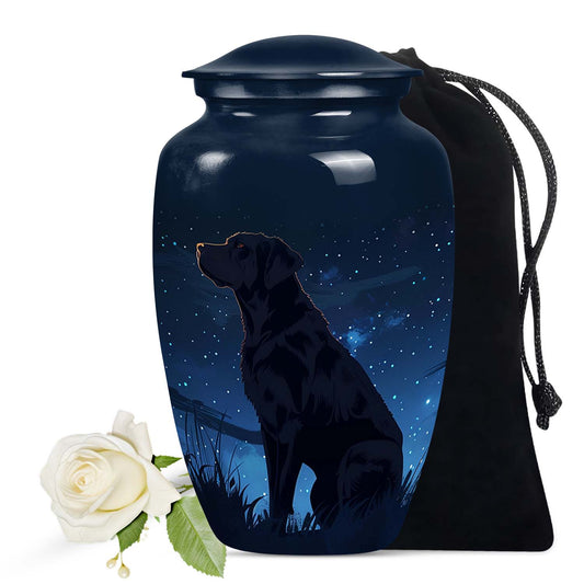 Black Labrador Cremation Urn for Ashes – Dark Blue Starry Night Memorial