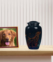 Celestial Pet Urn Black – Golden Fiery Dog Outline Memorial Keepsake