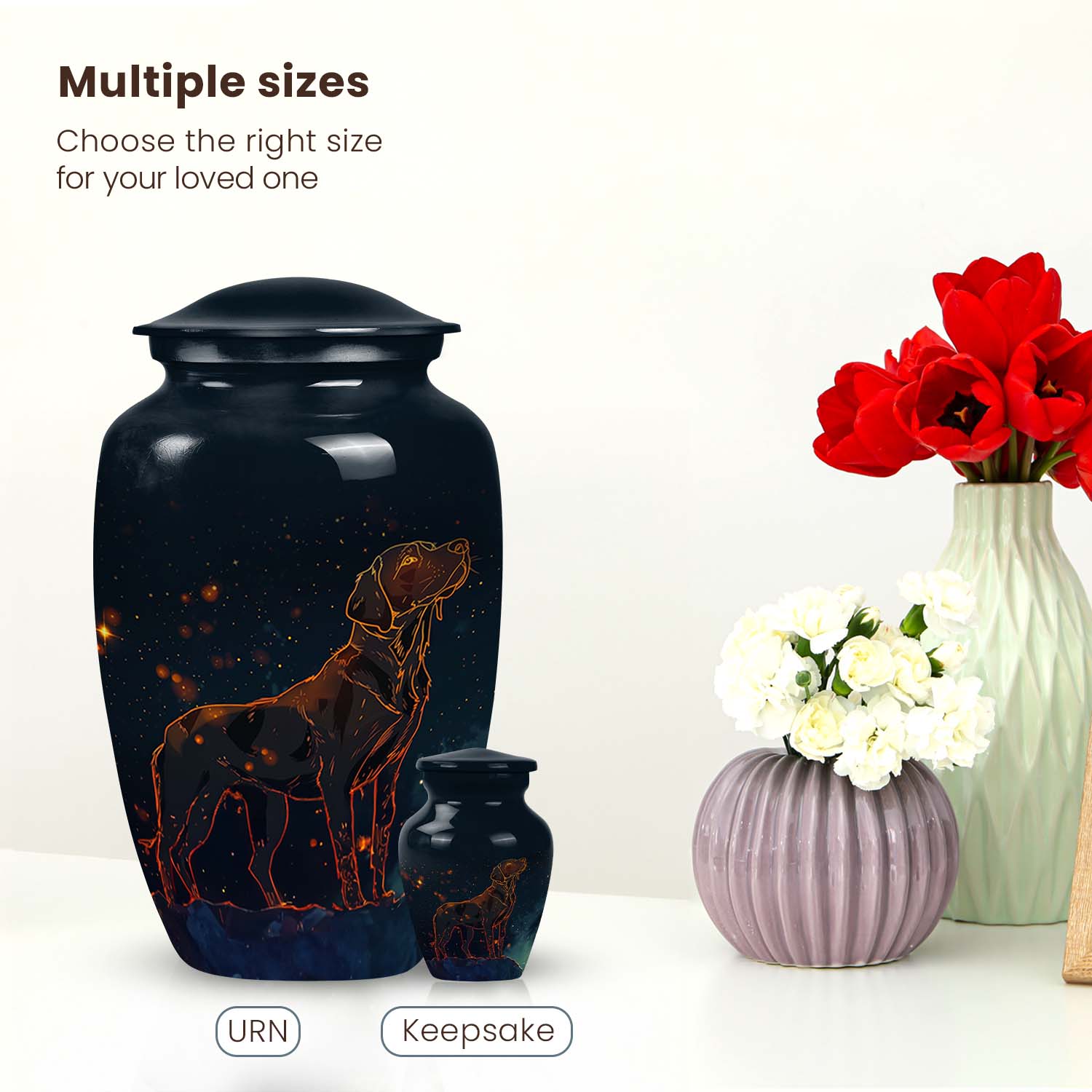 Celestial Pet Urn Black – Golden Fiery Dog Outline Memorial Keepsake