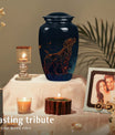 Celestial Pet Urn Black – Golden Fiery Dog Outline Memorial Keepsake