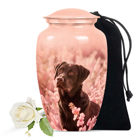 Black Labrador Dog Cremation Urn - Light Pink Memorial Urn