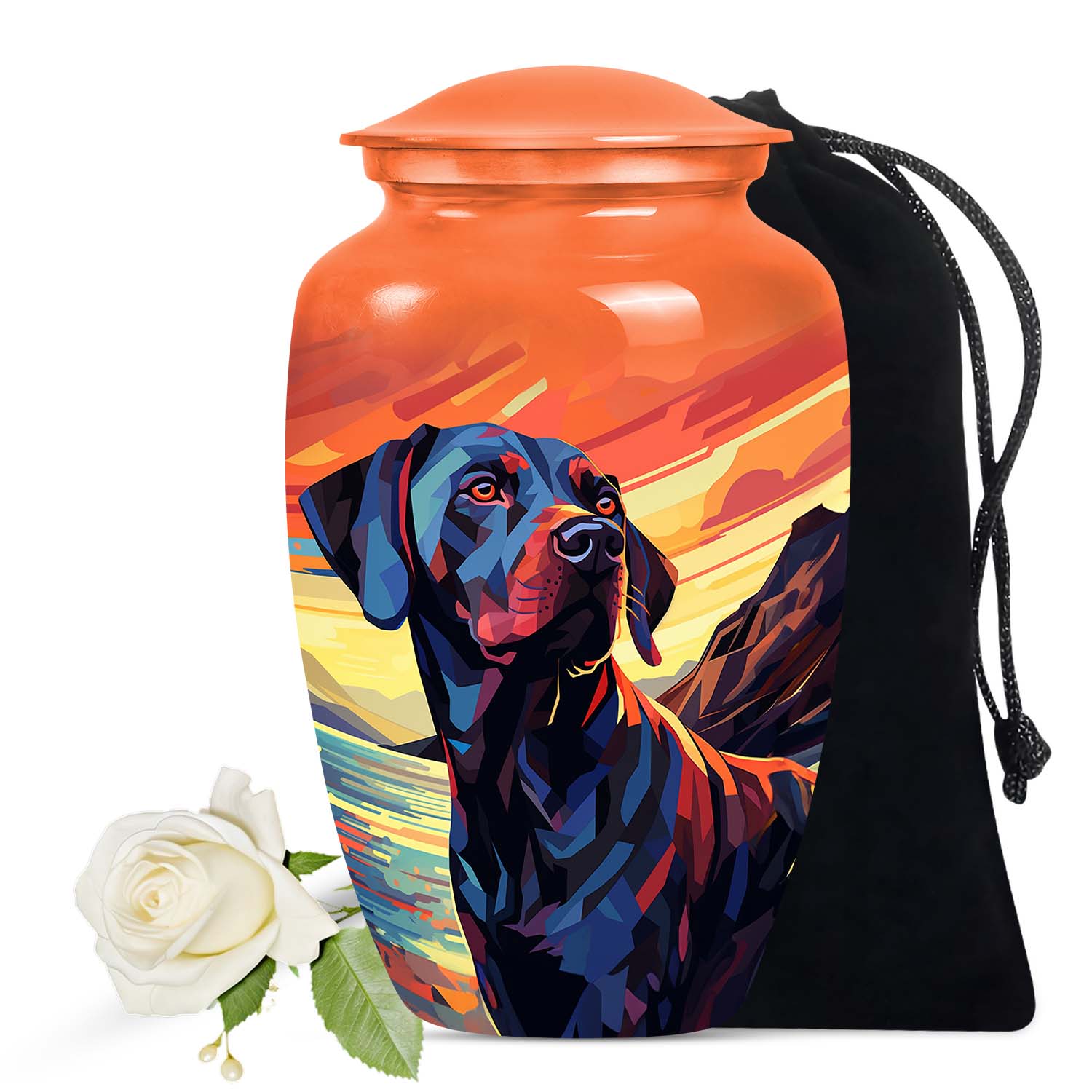 Orange Sunset Dog Urn – Black Labrador Memorial Keepsake