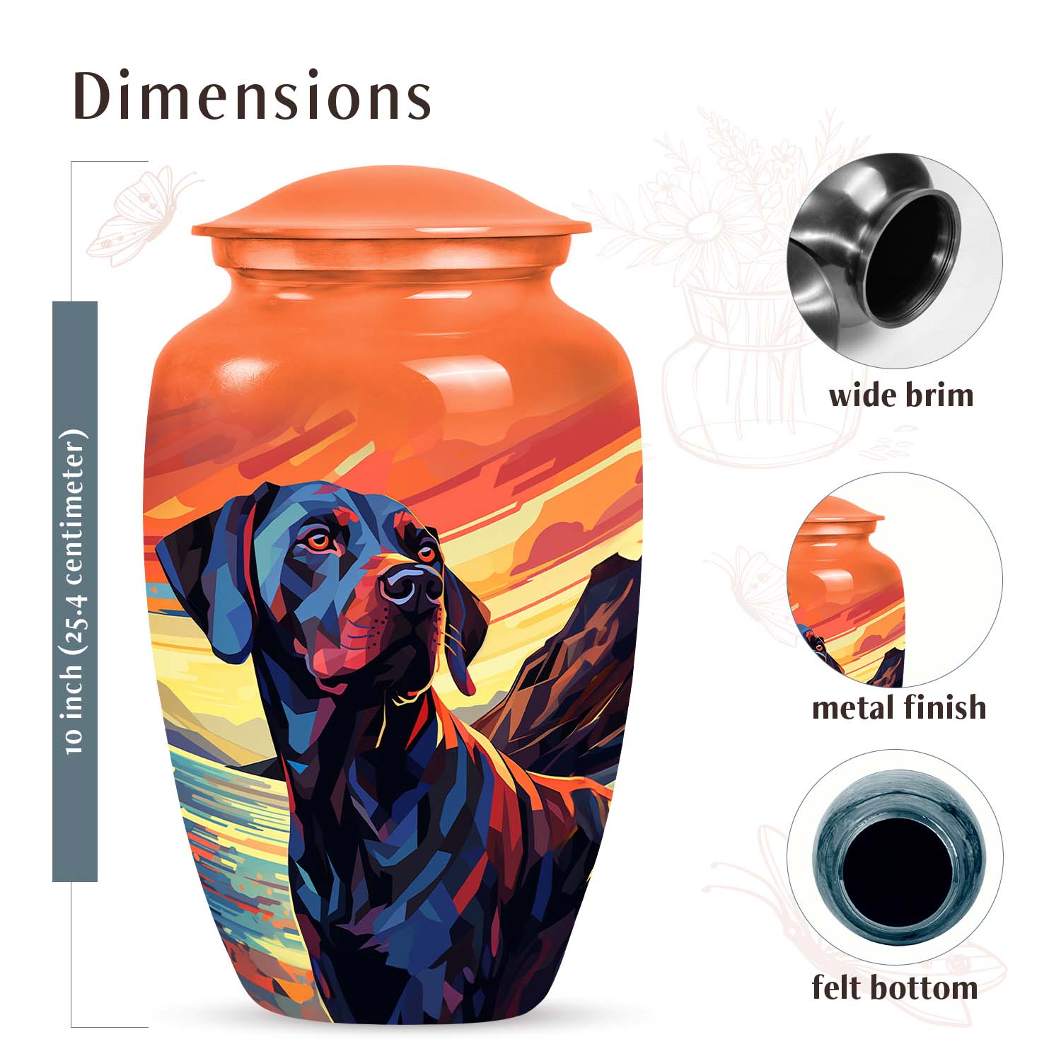 Orange Sunset Dog Urn – Black Labrador Memorial Keepsake