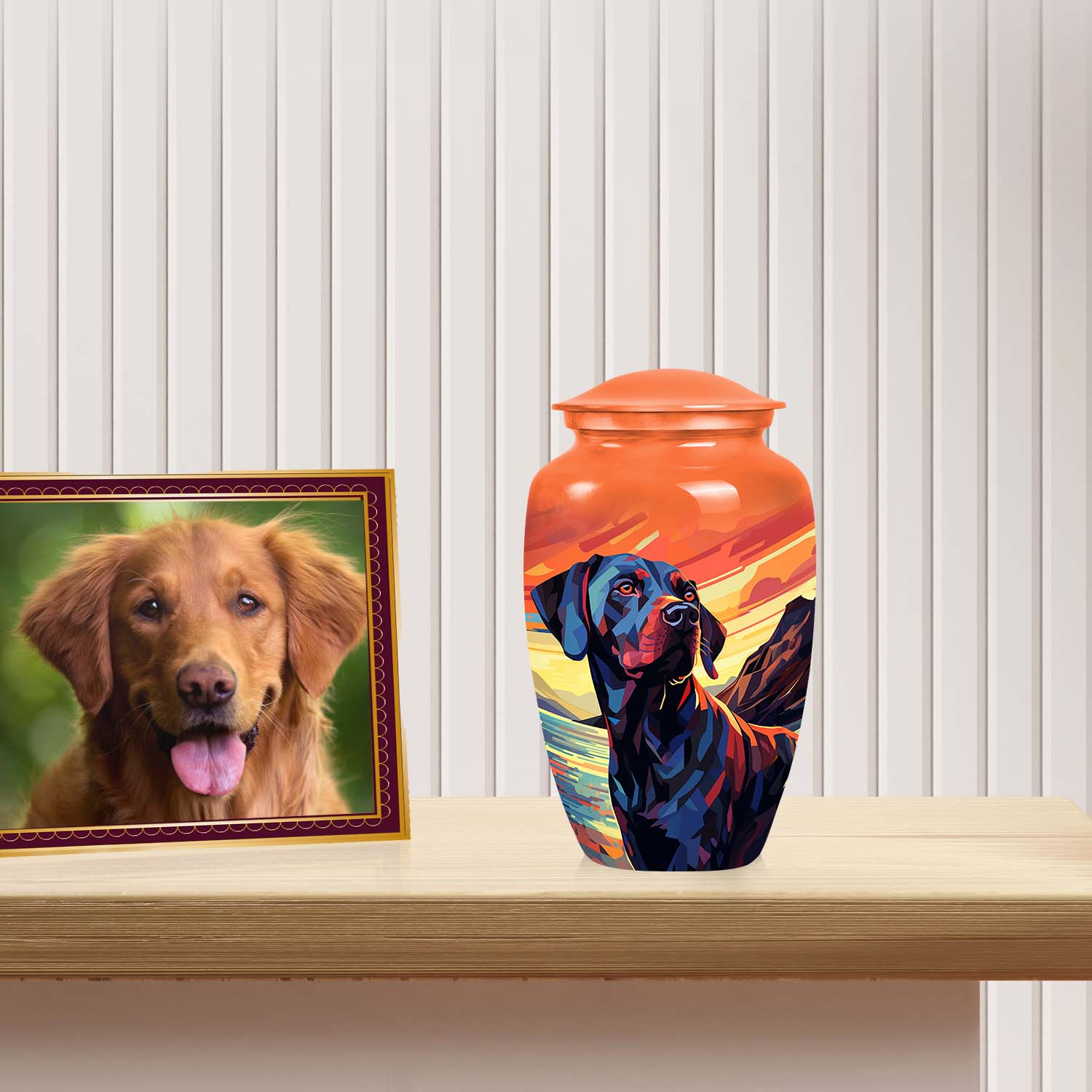 Orange Sunset Dog Urn – Black Labrador Memorial Keepsake