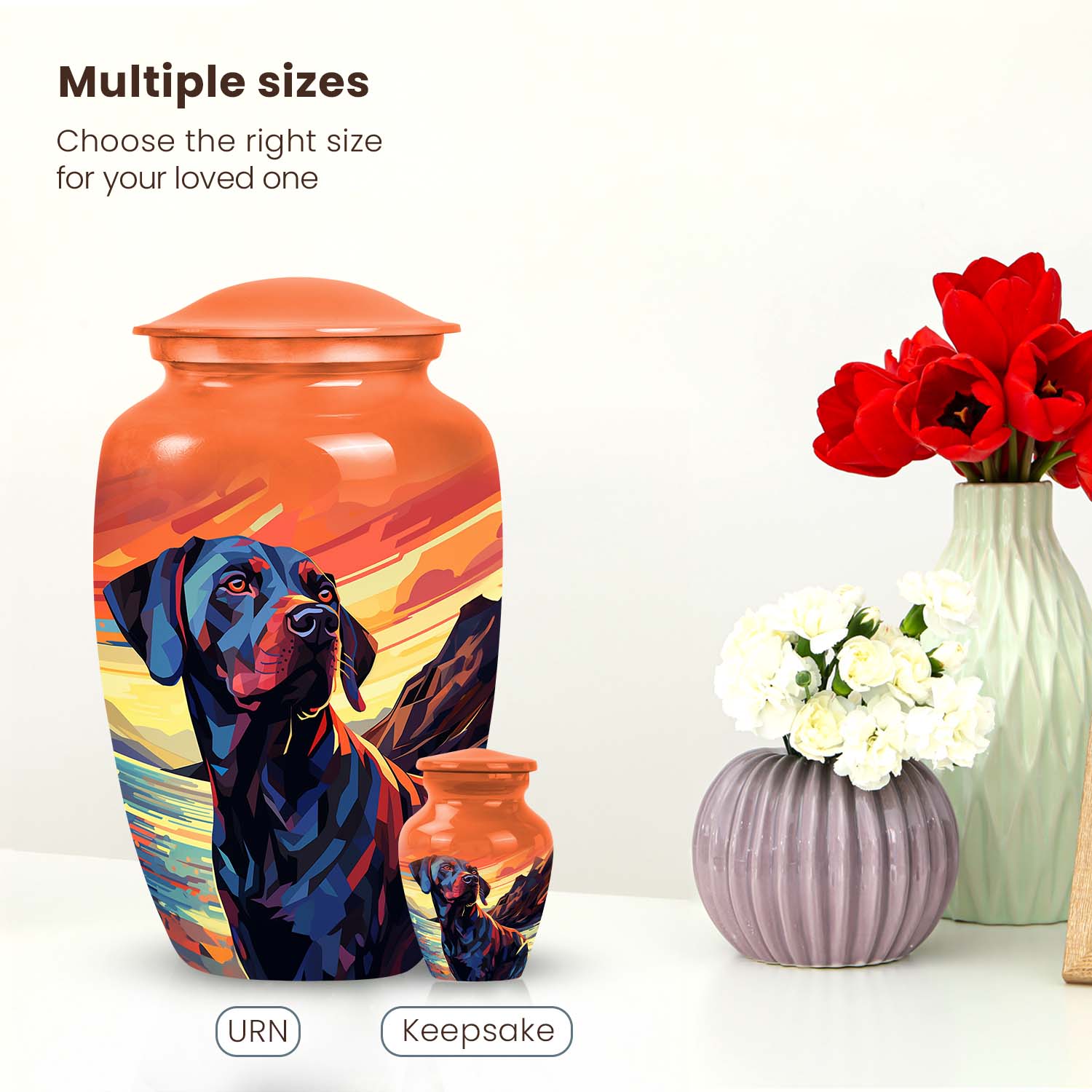 Orange Sunset Dog Urn – Black Labrador Memorial Keepsake