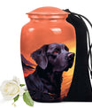 Black Labrador Dog Memorial Cremation Urn - Orange Sunset Dog Tribute Urn