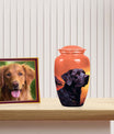 Black Labrador Dog Memorial Cremation Urn - Orange Sunset Dog Tribute Urn