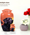 Black Labrador Dog Memorial Cremation Urn - Orange Sunset Dog Tribute Urn