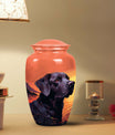Black Labrador Dog Memorial Cremation Urn - Orange Sunset Dog Tribute Urn