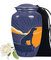 Navy Blue Cremation Urn for Dog Ashes - Abstract Sunset Silhouette Memorial