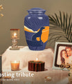 Navy Blue Cremation Urn for Dog Ashes - Abstract Sunset Silhouette Memorial