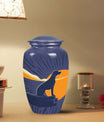 Navy Blue Cremation Urn for Dog Ashes - Abstract Sunset Silhouette Memorial