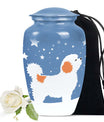 White Fluffy Dog Pet Cremation Urn For Ashes - Dog Memorial Urn
