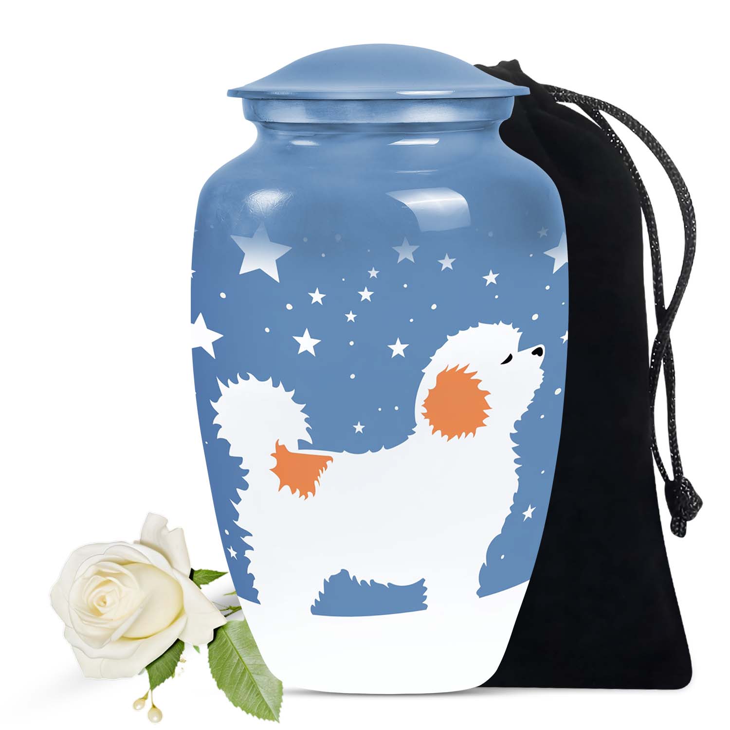 White Fluffy Dog Pet Cremation Urn For Ashes - Dog Memorial Urn