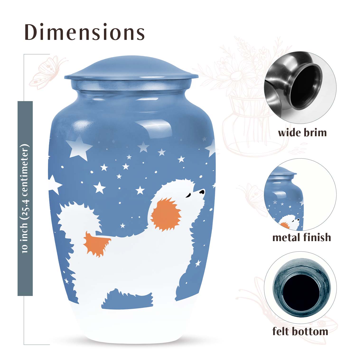 White Fluffy Dog Pet Cremation Urn For Ashes - Dog Memorial Urn