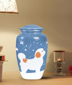 White Fluffy Dog Pet Cremation Urn For Ashes - Dog Memorial Urn