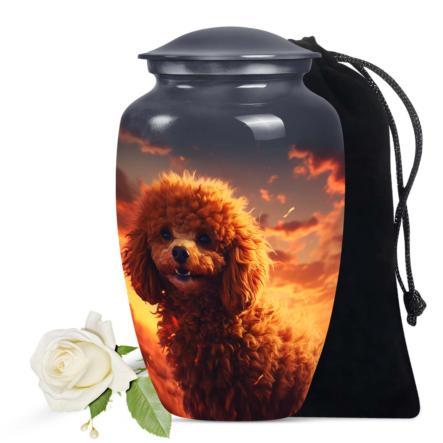 Fiery Sunset Pet Memorial Keepsake - Poodle Dog Extra Large Cremation Urn