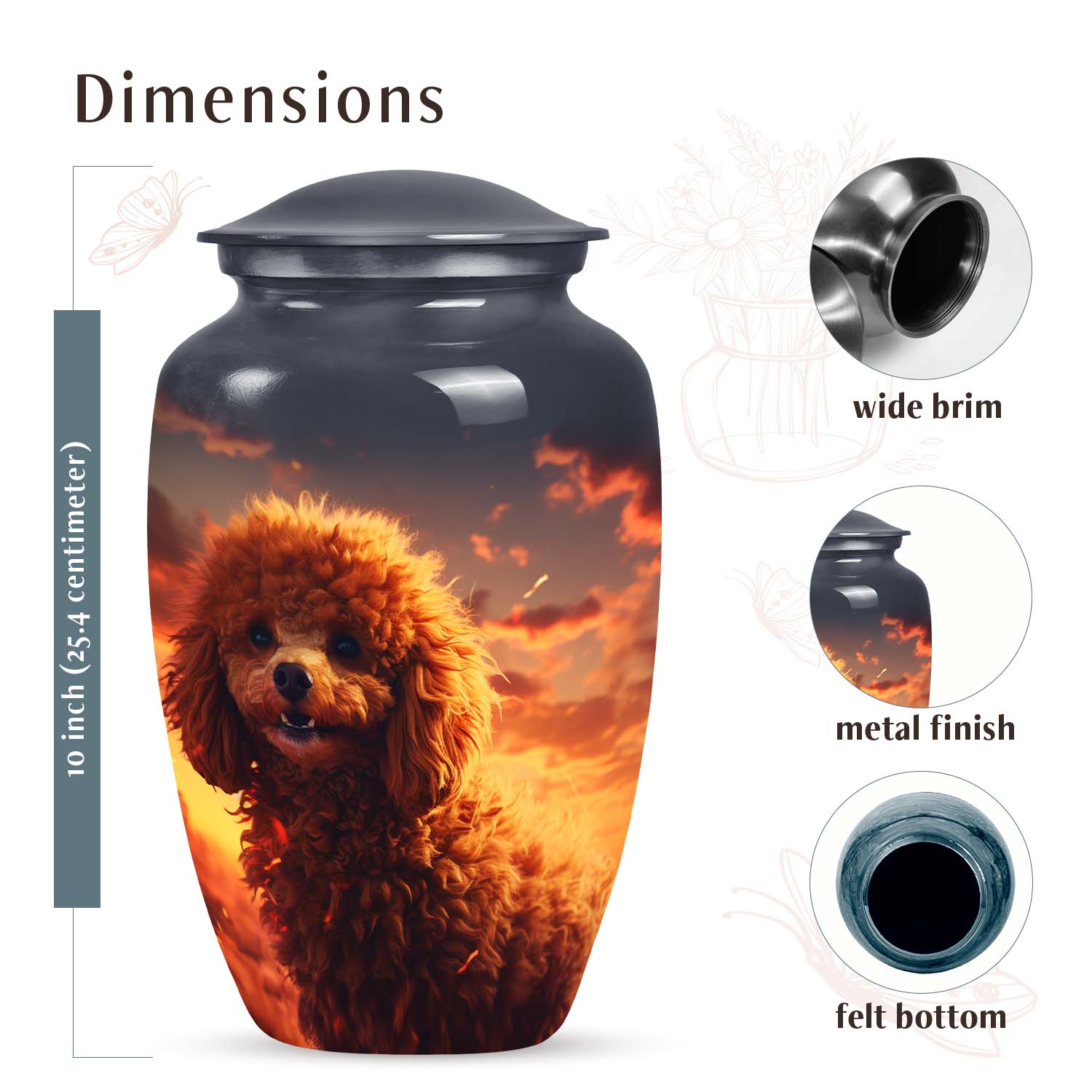 Fiery Sunset Pet Memorial Keepsake - Poodle Dog Extra Large Cremation Urn