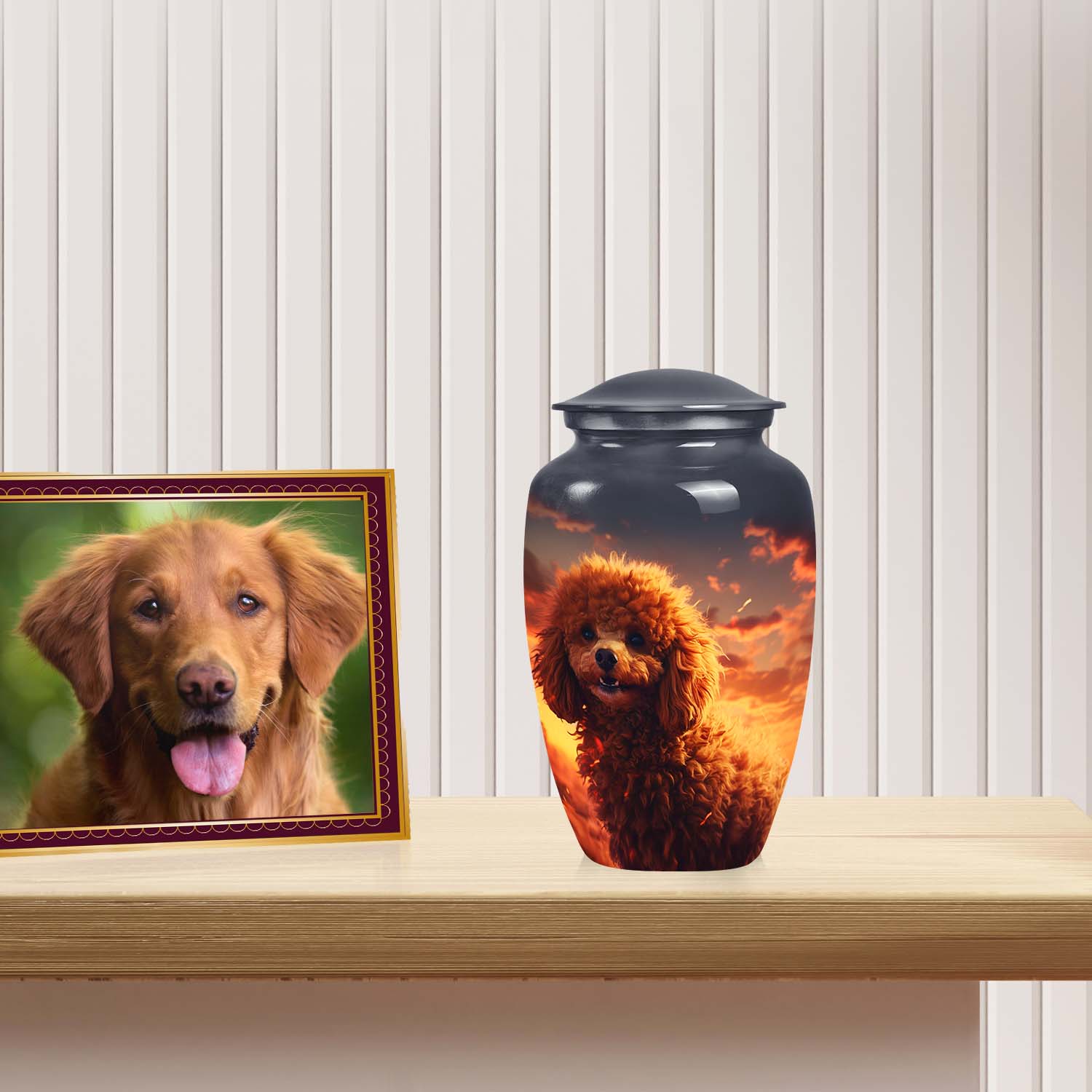 Fiery Sunset Pet Memorial Keepsake - Poodle Dog Extra Large Cremation Urn