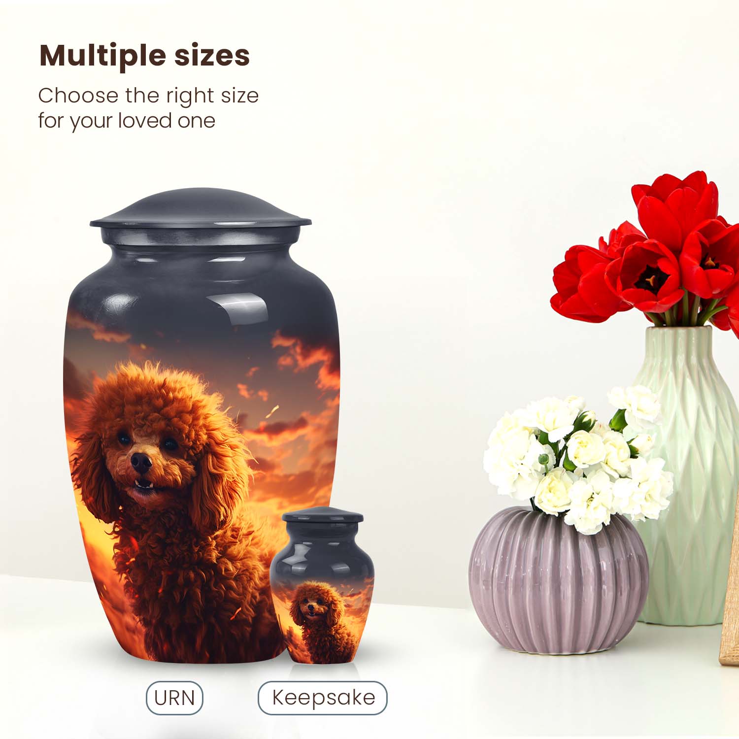 Fiery Sunset Pet Memorial Keepsake - Poodle Dog Extra Large Cremation Urn