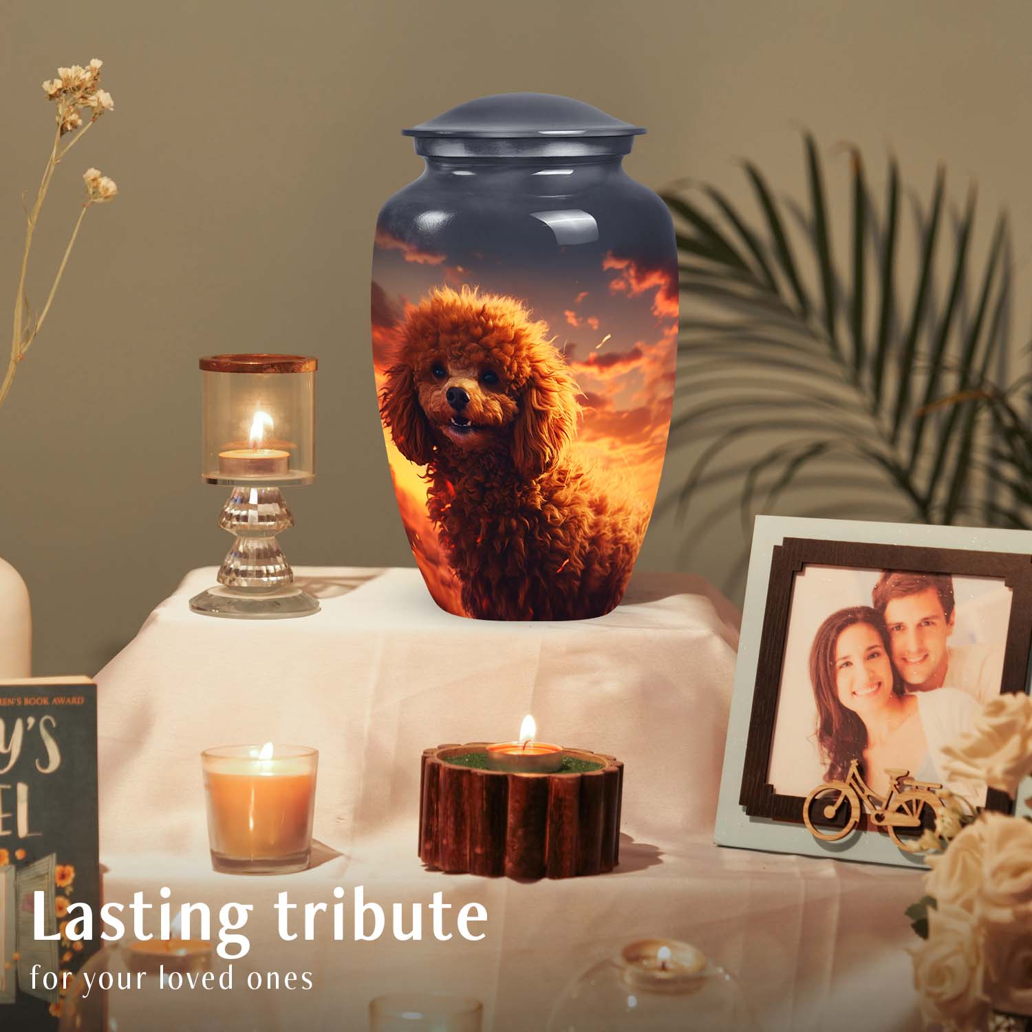 Fiery Sunset Pet Memorial Keepsake - Poodle Dog Extra Large Cremation Urn