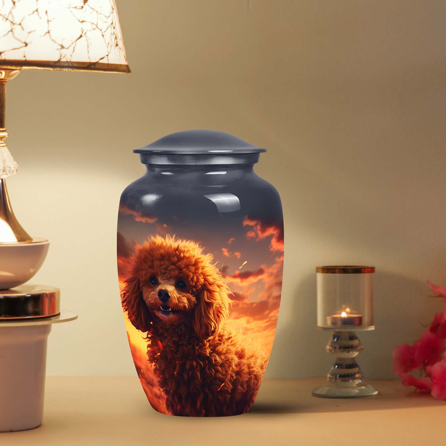 Fiery Sunset Pet Memorial Keepsake - Poodle Dog Extra Large Cremation Urn