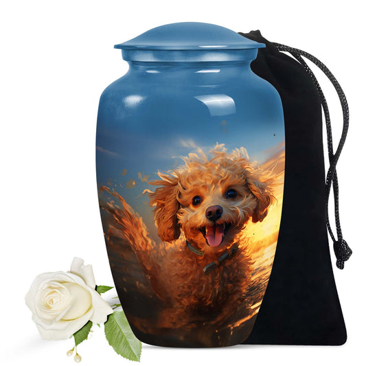Blue Sky and Golden Sunset Art - Personalized Poodle Urn for Pet Ashes