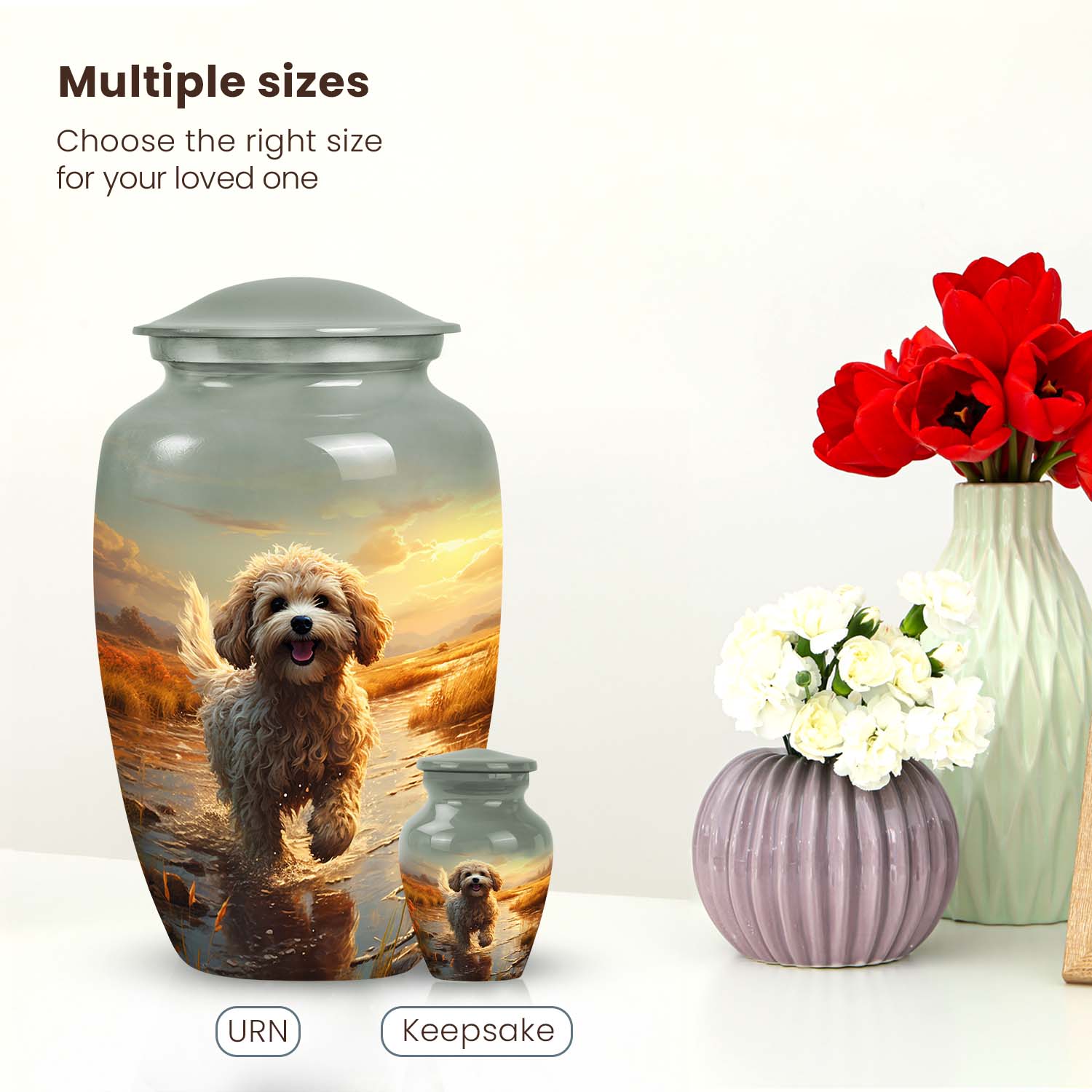 Golden Landscape Dog Urn – 10 inch Keepsake Urn for Dog Ashes