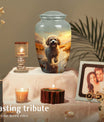 Golden Landscape Dog Urn – 10 inch Keepsake Urn for Dog Ashes