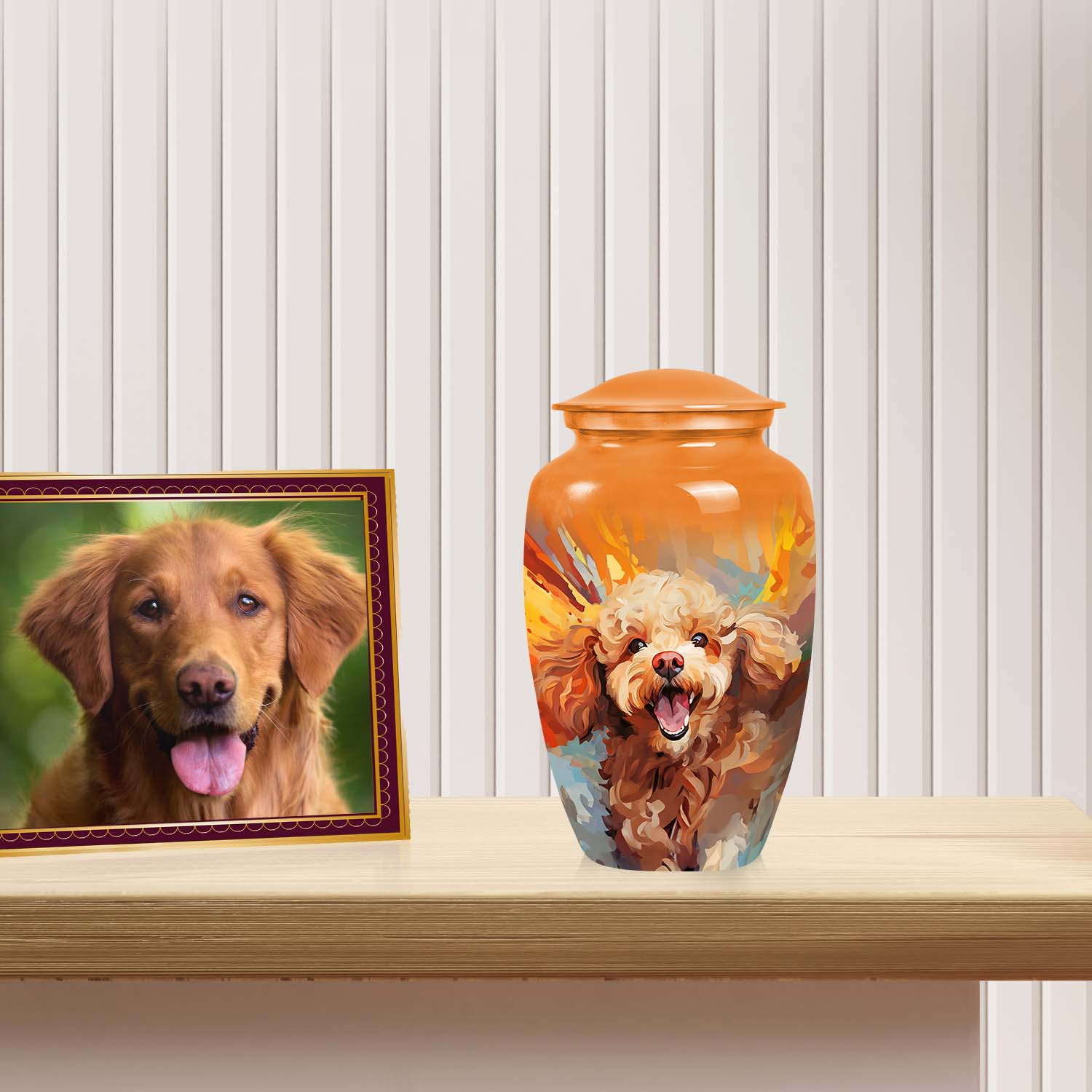 Orange Cremation Urn for Dog Ashes – Poodle Urn for Dog Ashes