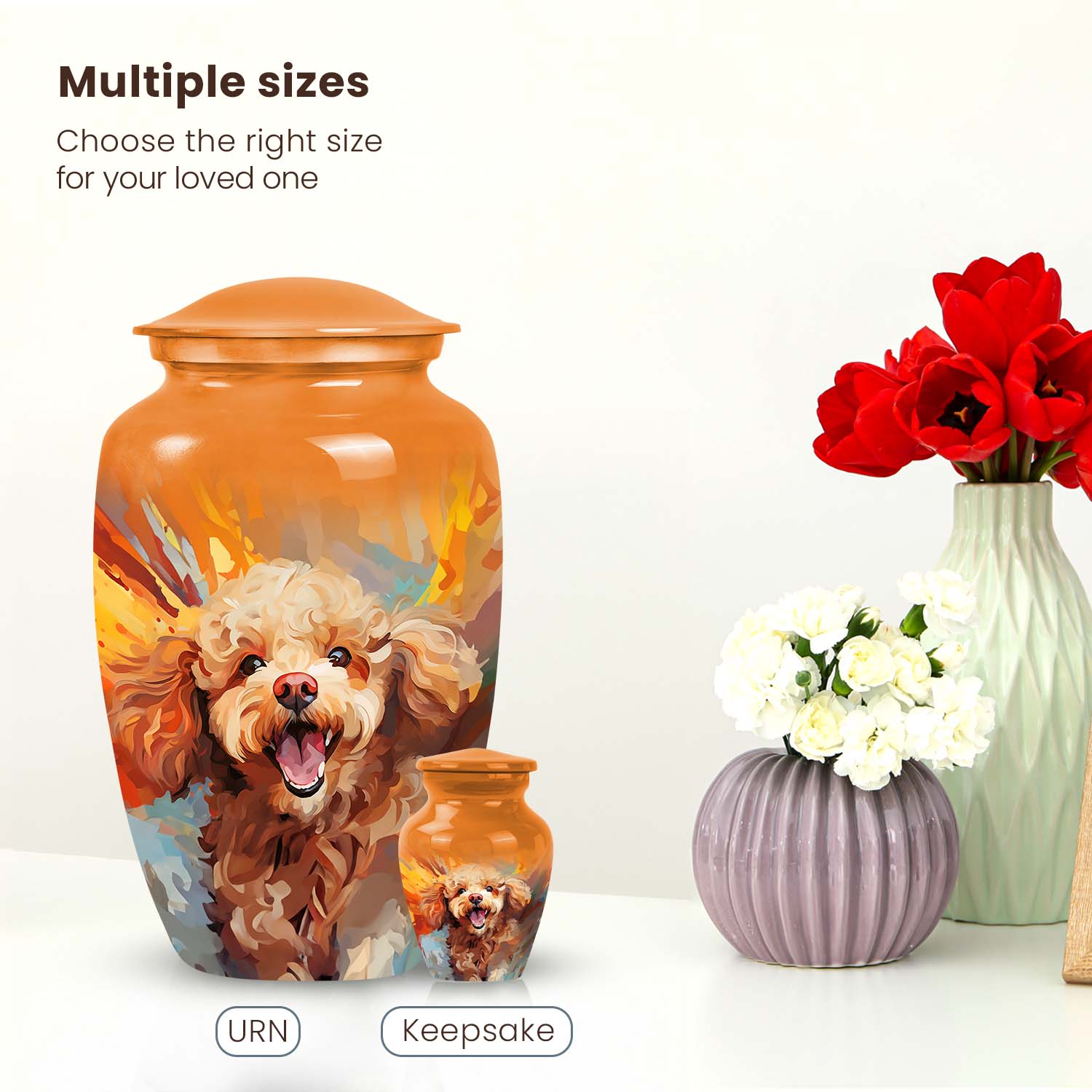 Orange Cremation Urn for Dog Ashes – Poodle Urn for Dog Ashes