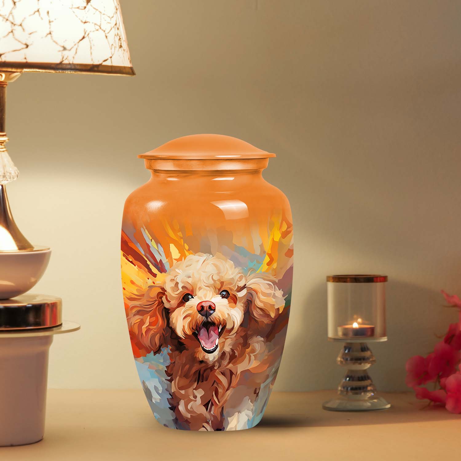 Orange Cremation Urn for Dog Ashes – Poodle Urn for Dog Ashes
