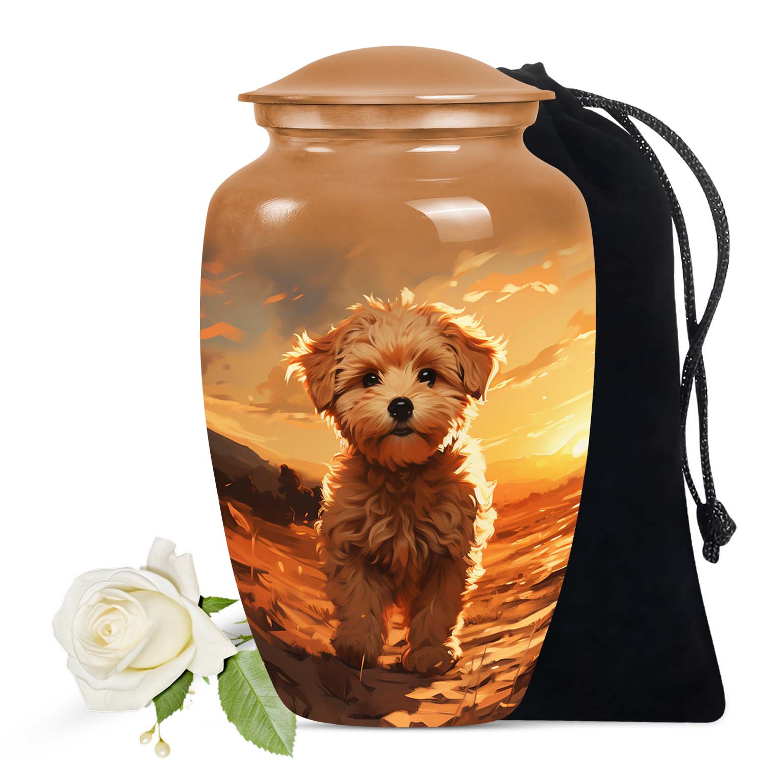 Golden Brown Pet Cremation Urn for Poodle Dog - Keepsake Urn for Pet Ashes