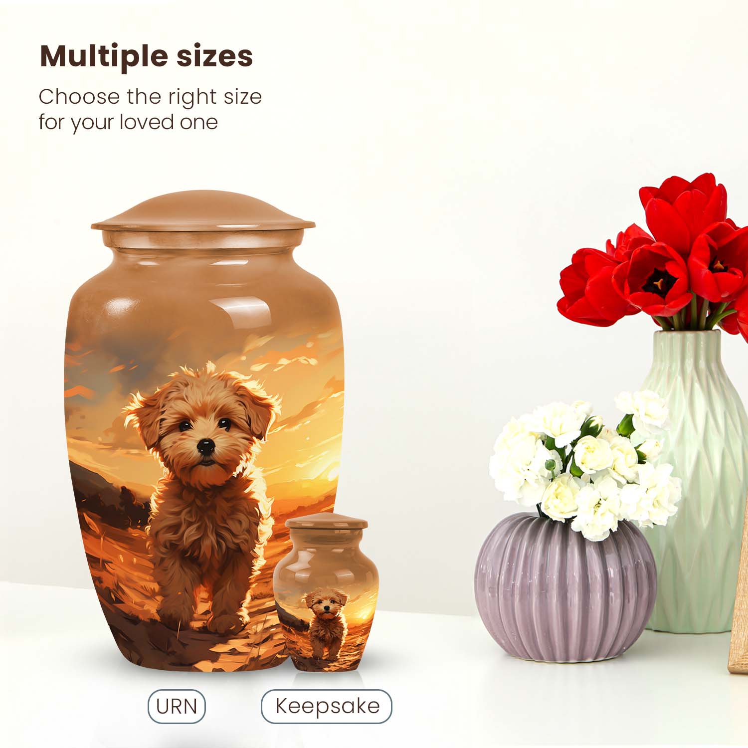 Golden Brown Pet Cremation Urn for Poodle Dog - Keepsake Urn for Pet Ashes